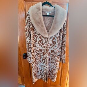 NWT HAPPILY GREY  long cardigan with faux fur collar